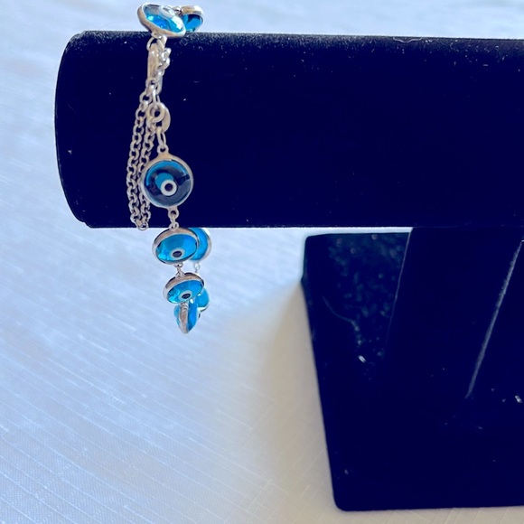 STERLING 925 SILVER PLATED MARKED TURKISH EYE BRACELET - Picture 8 of 9